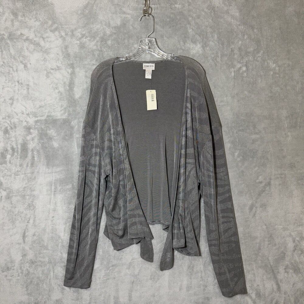 NWT Chicos Travelers Open Cardigan XL Women Sz 3 Shadow Silver Slinky Acetate